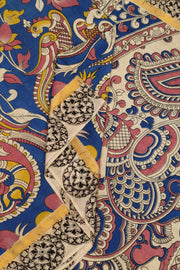 Mangalgiri silk cotton saree in blue  in kalamkari print
