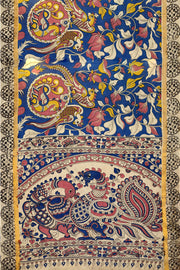 Mangalgiri silk cotton saree in blue  in kalamkari print