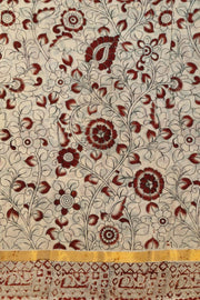 Mangalgiri silk cotton saree in off white  in kalamkari print