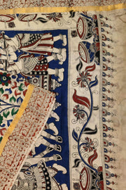 Mangalgiri silk cotton saree in off white  in kalamkari print