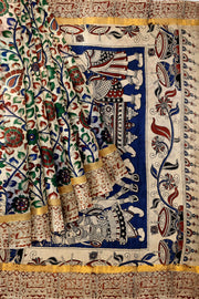 Mangalgiri silk cotton saree in off white  in kalamkari print
