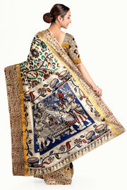 Mangalgiri silk cotton saree in off white  in kalamkari print