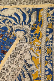 Mangalgiri silk cotton saree in blue in kalamkari print