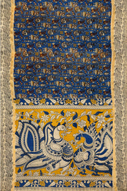 Mangalgiri silk cotton saree in blue in kalamkari print