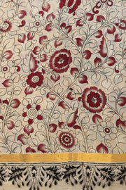 Mangalgiri silk cotton saree in  mustard in kalamkari print