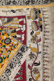 Mangalgiri silk cotton saree in  mustard in kalamkari print
