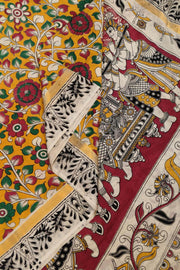 Mangalgiri silk cotton saree in  mustard in kalamkari print