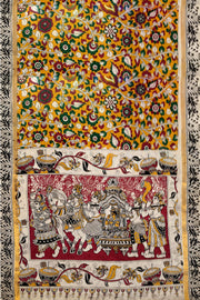 Mangalgiri silk cotton saree in  mustard in kalamkari print