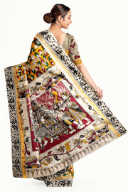 Mangalgiri silk cotton saree in  mustard in kalamkari print