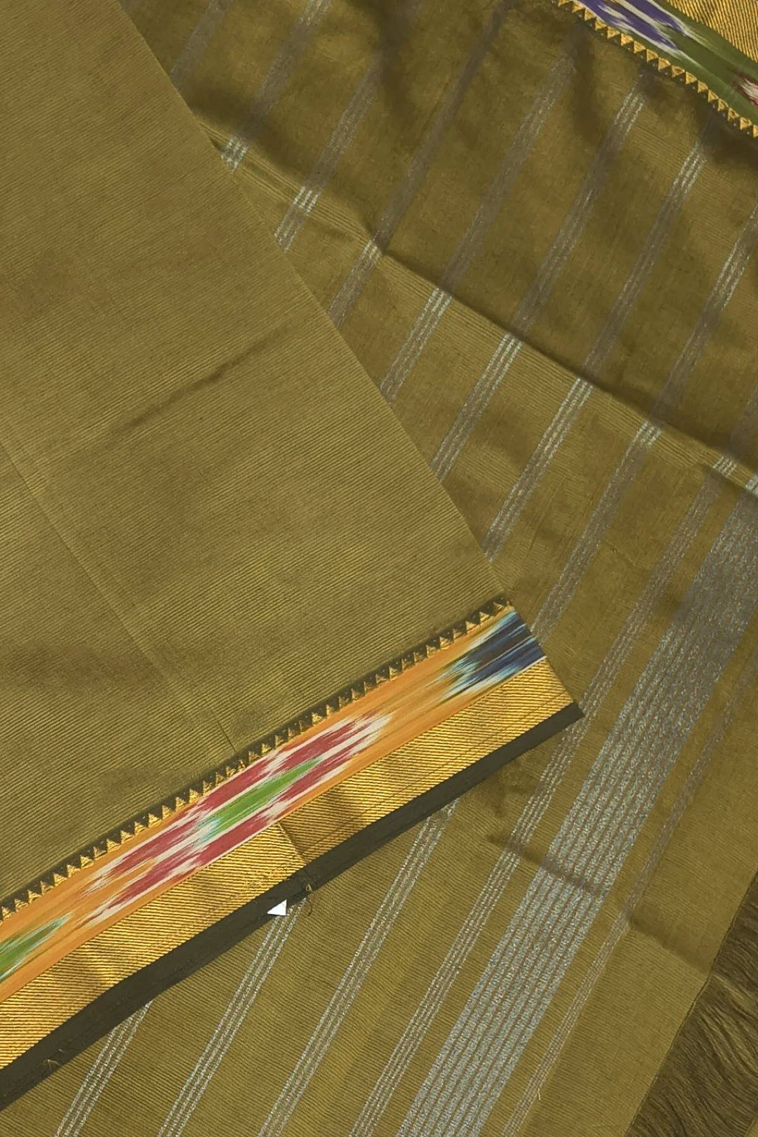 Mangalgiri silk cotton saree in olive green