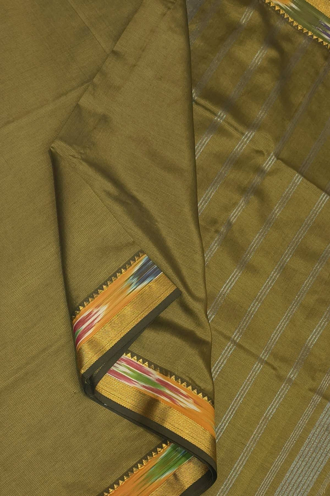 Mangalgiri silk cotton saree in olive green