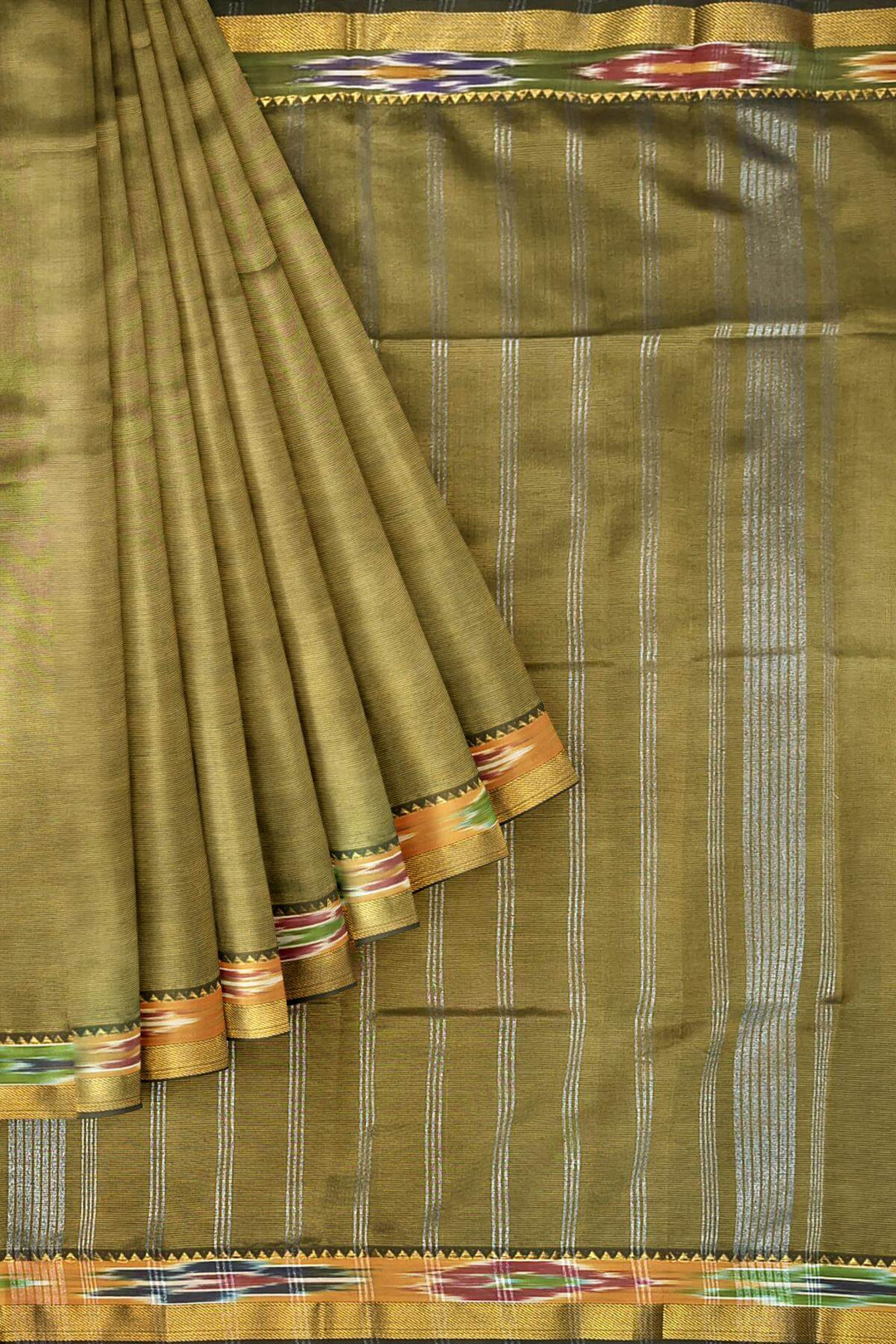 Mangalgiri silk cotton saree in olive green