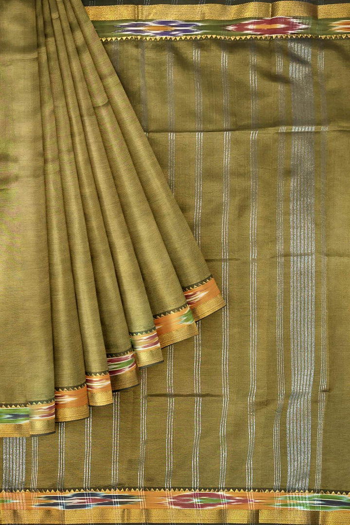 Mangalgiri silk cotton saree in olive green