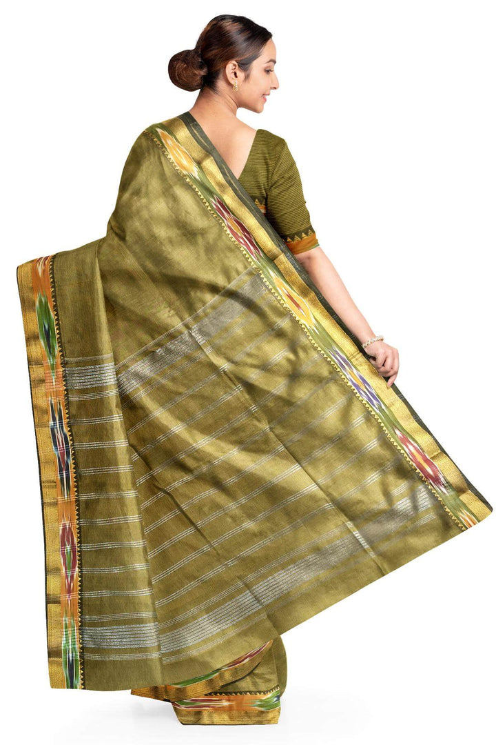 Mangalgiri silk cotton saree in olive green