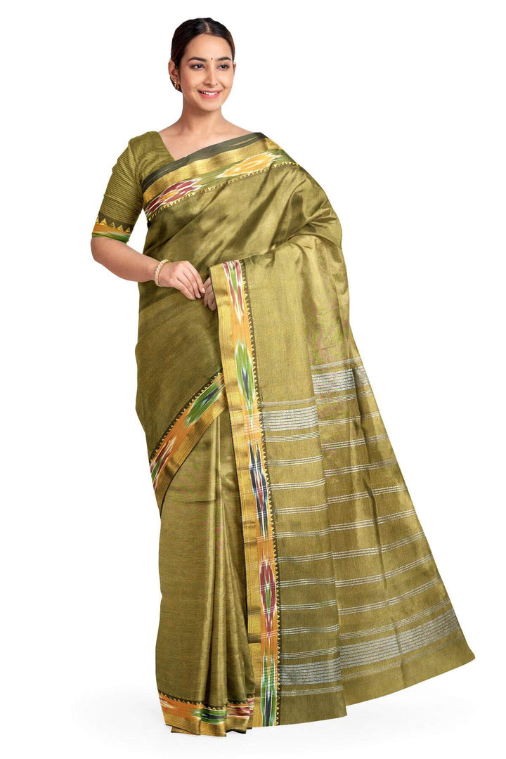 Mangalgiri silk cotton saree in olive green