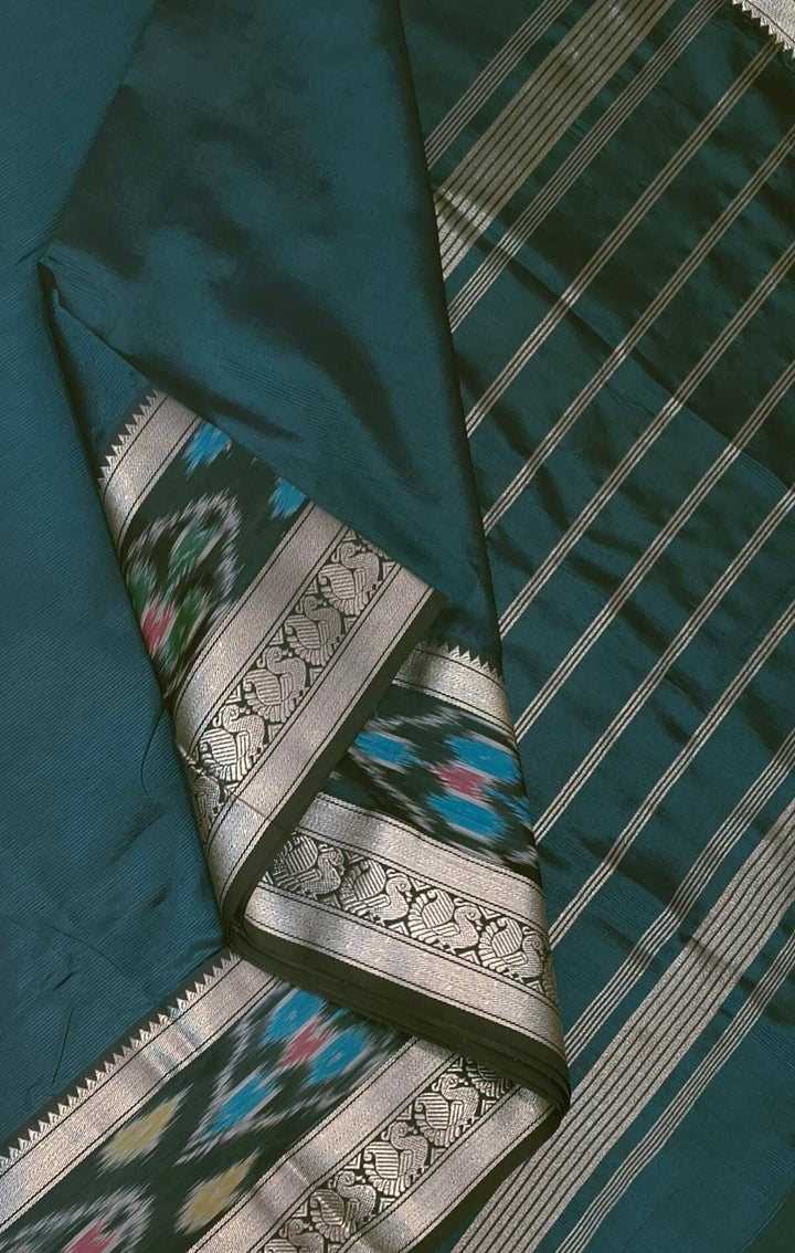 Mangalgiri silk cotton saree in peacock  blue