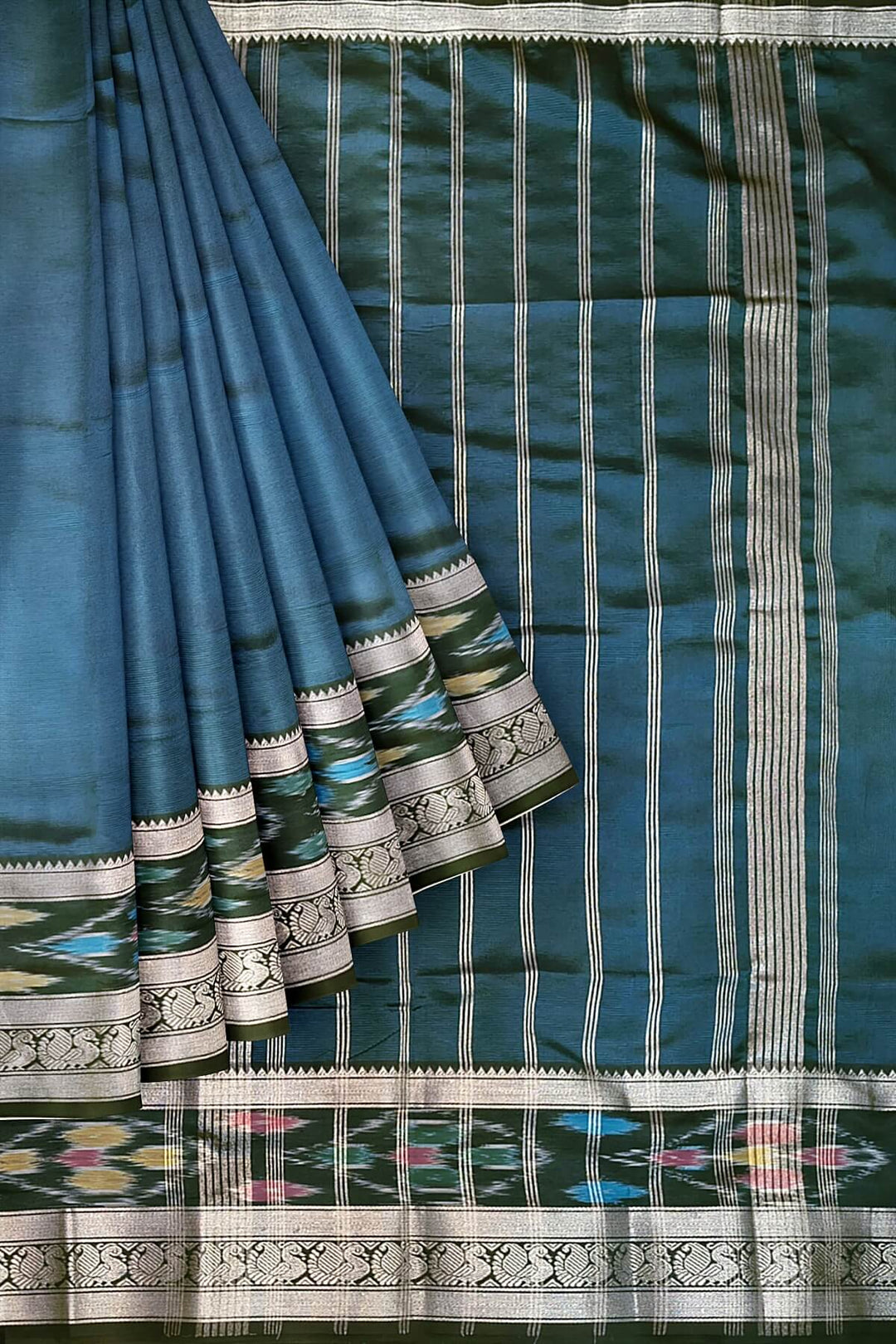 Mangalgiri silk cotton saree in peacock  blue