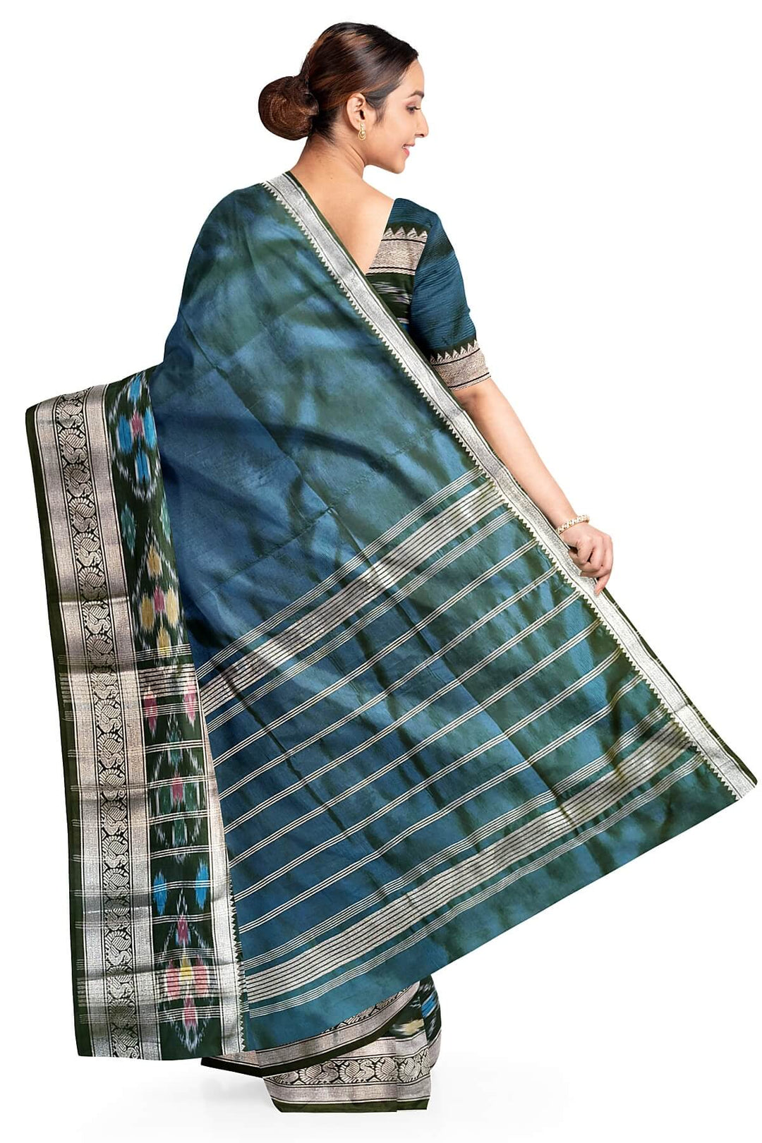 Mangalgiri silk cotton saree in peacock  blue