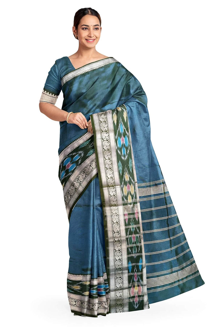 Mangalgiri silk cotton saree in peacock  blue