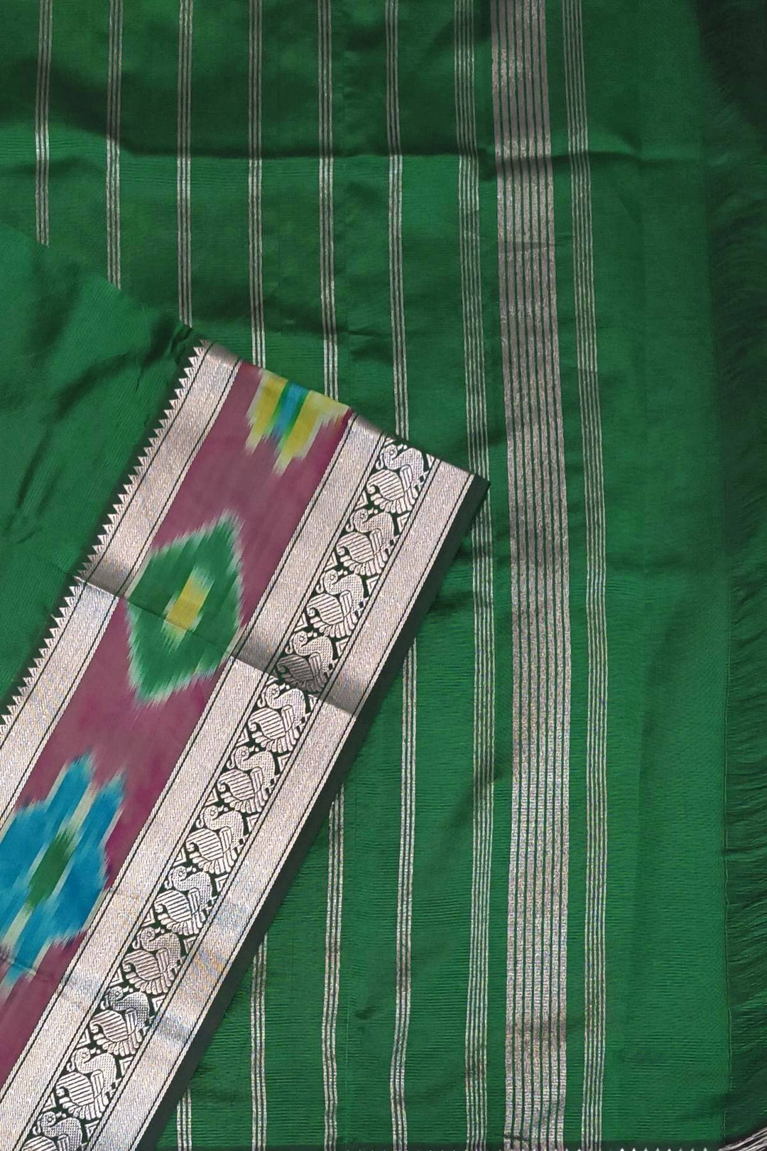 Mangalgiri silk cotton saree in dark green