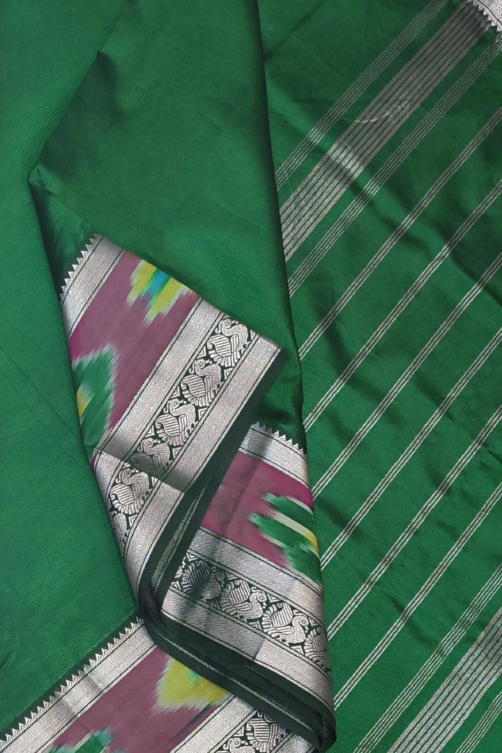 Mangalgiri silk cotton saree in dark green