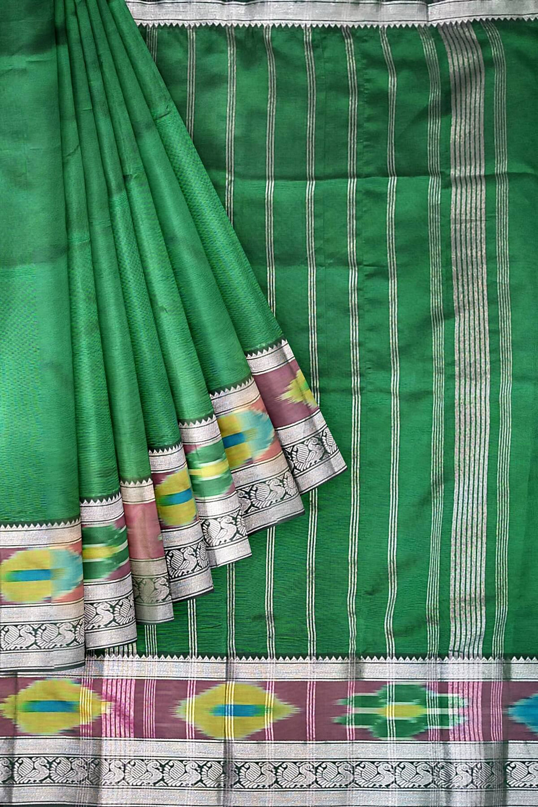 Mangalgiri silk cotton saree in dark green
