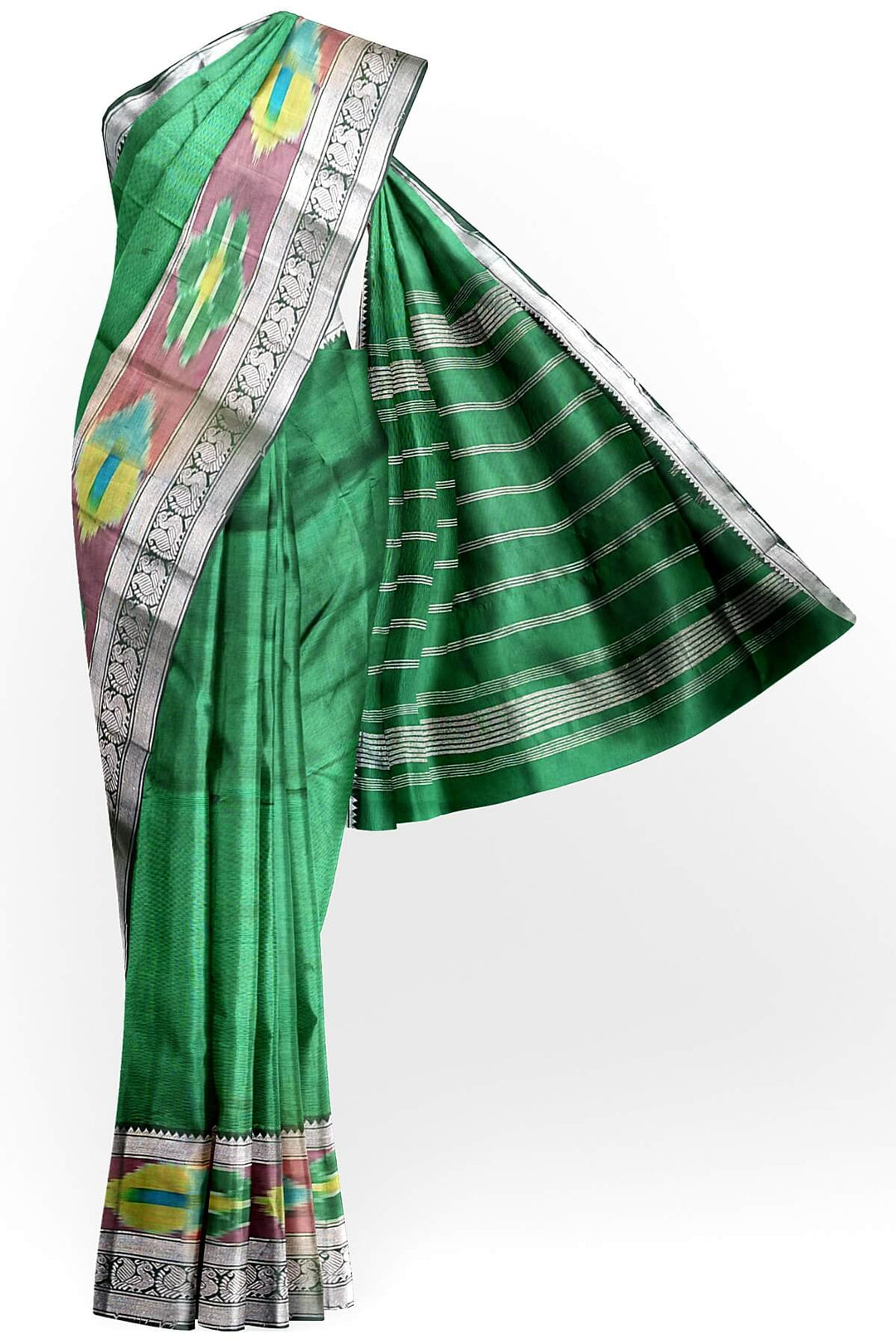 Mangalgiri silk cotton saree in dark green