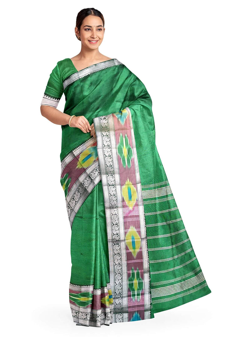 Mangalgiri silk cotton saree in dark green