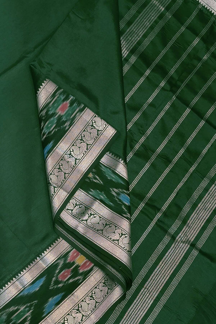 Mangalgiri silk cotton saree in bottle green