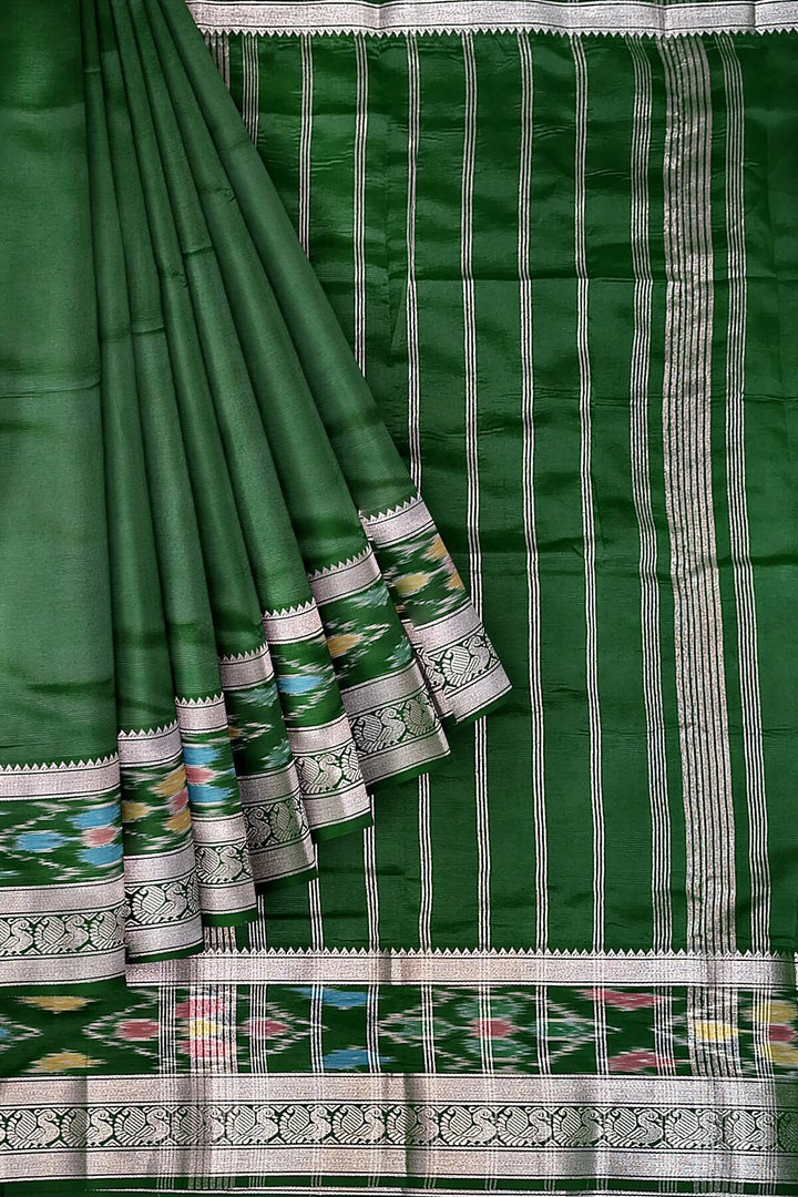Mangalgiri silk cotton saree in bottle green
