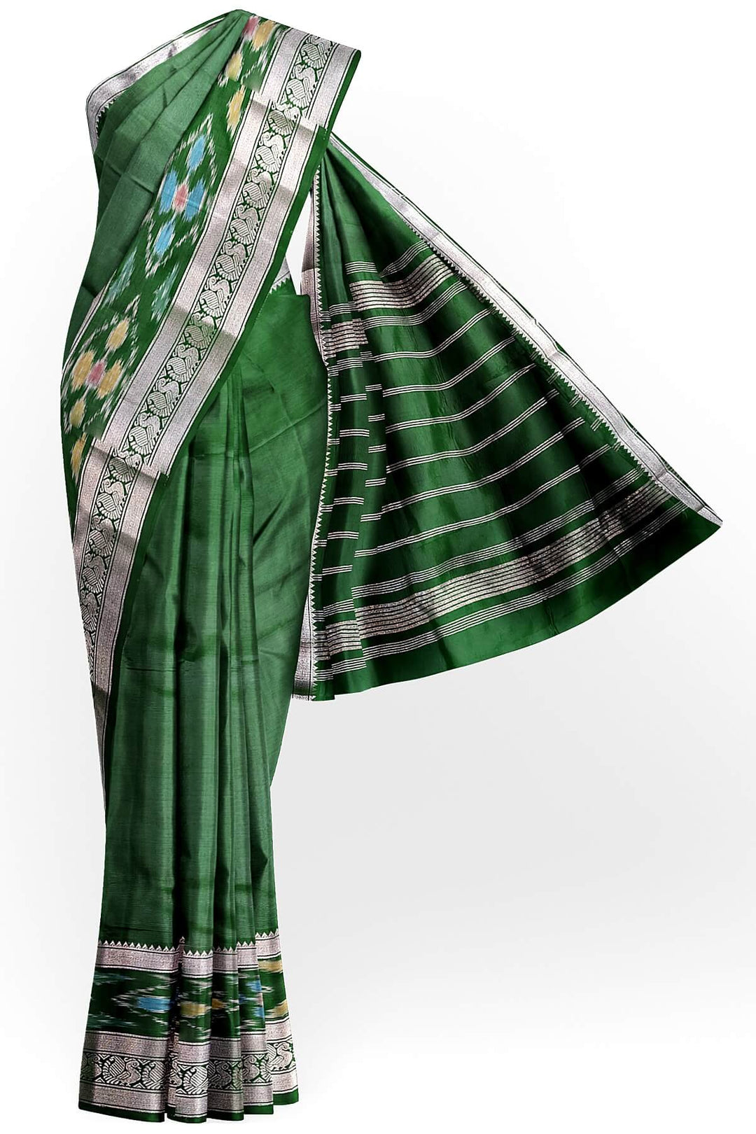 Mangalgiri silk cotton saree in bottle green
