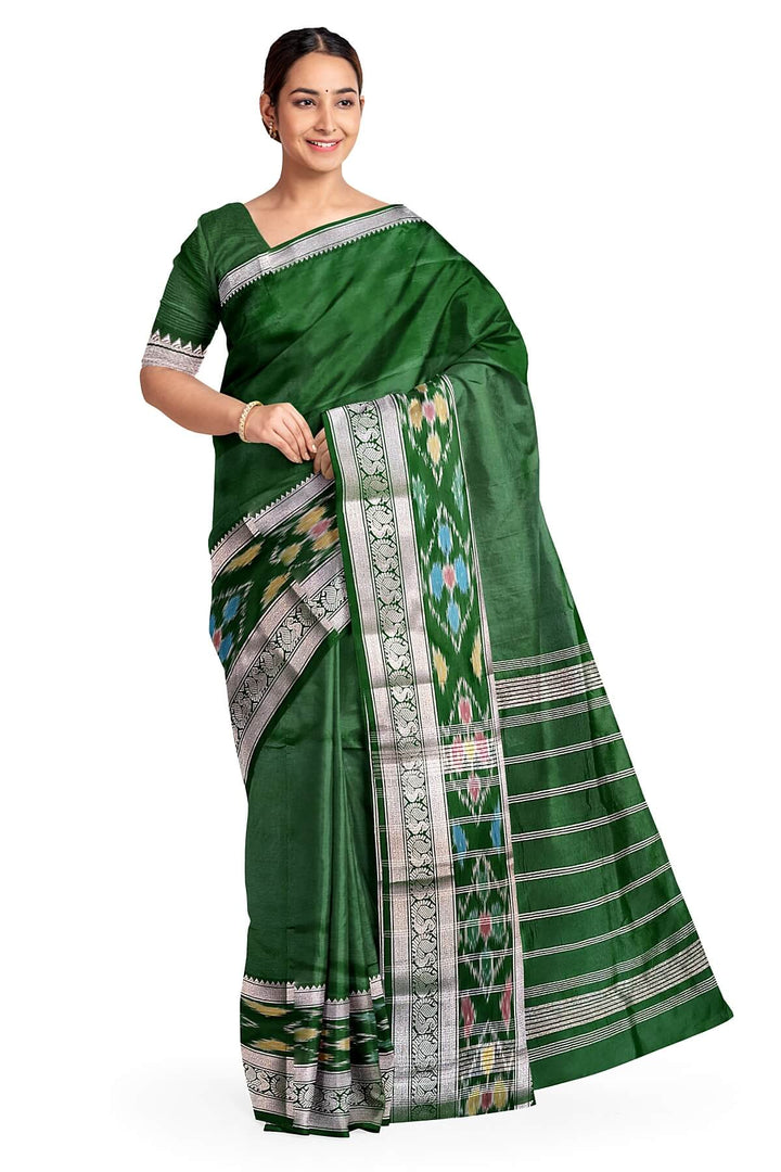 Mangalgiri silk cotton saree in bottle green
