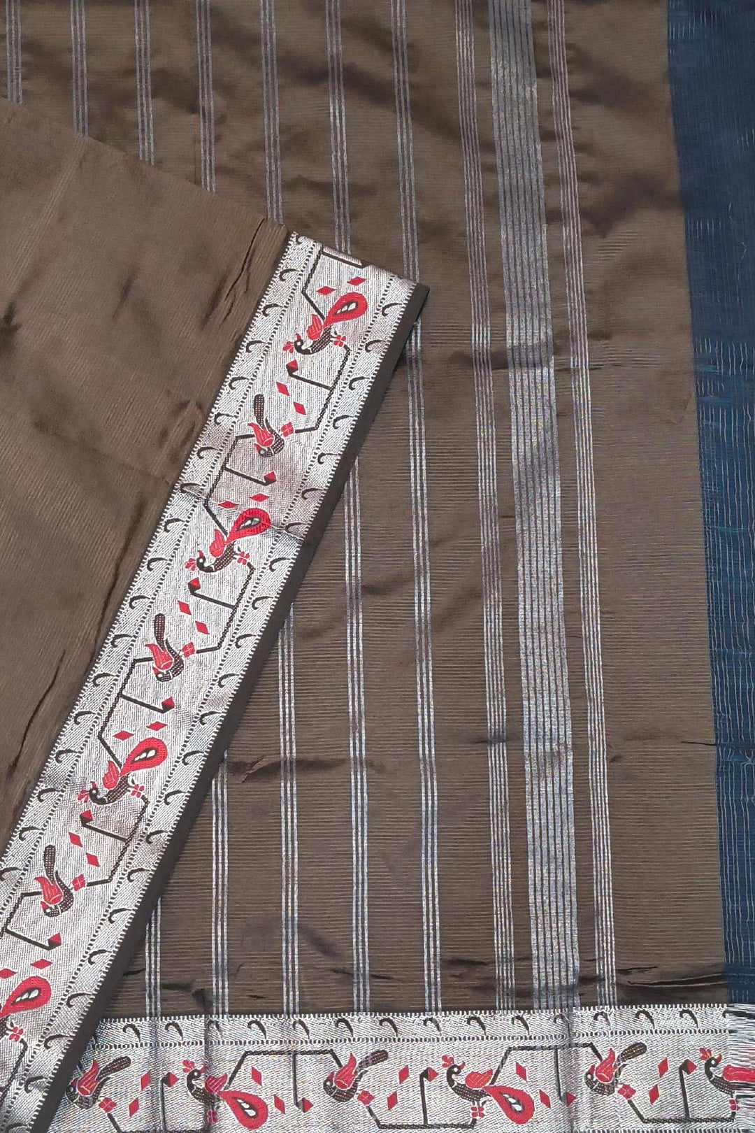 Mangalgiri silk cotton saree in coffee brown