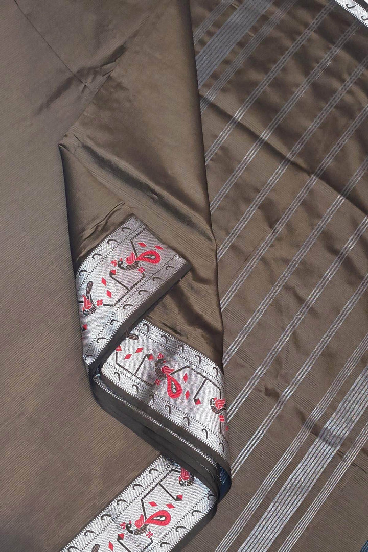 Mangalgiri silk cotton saree in coffee brown