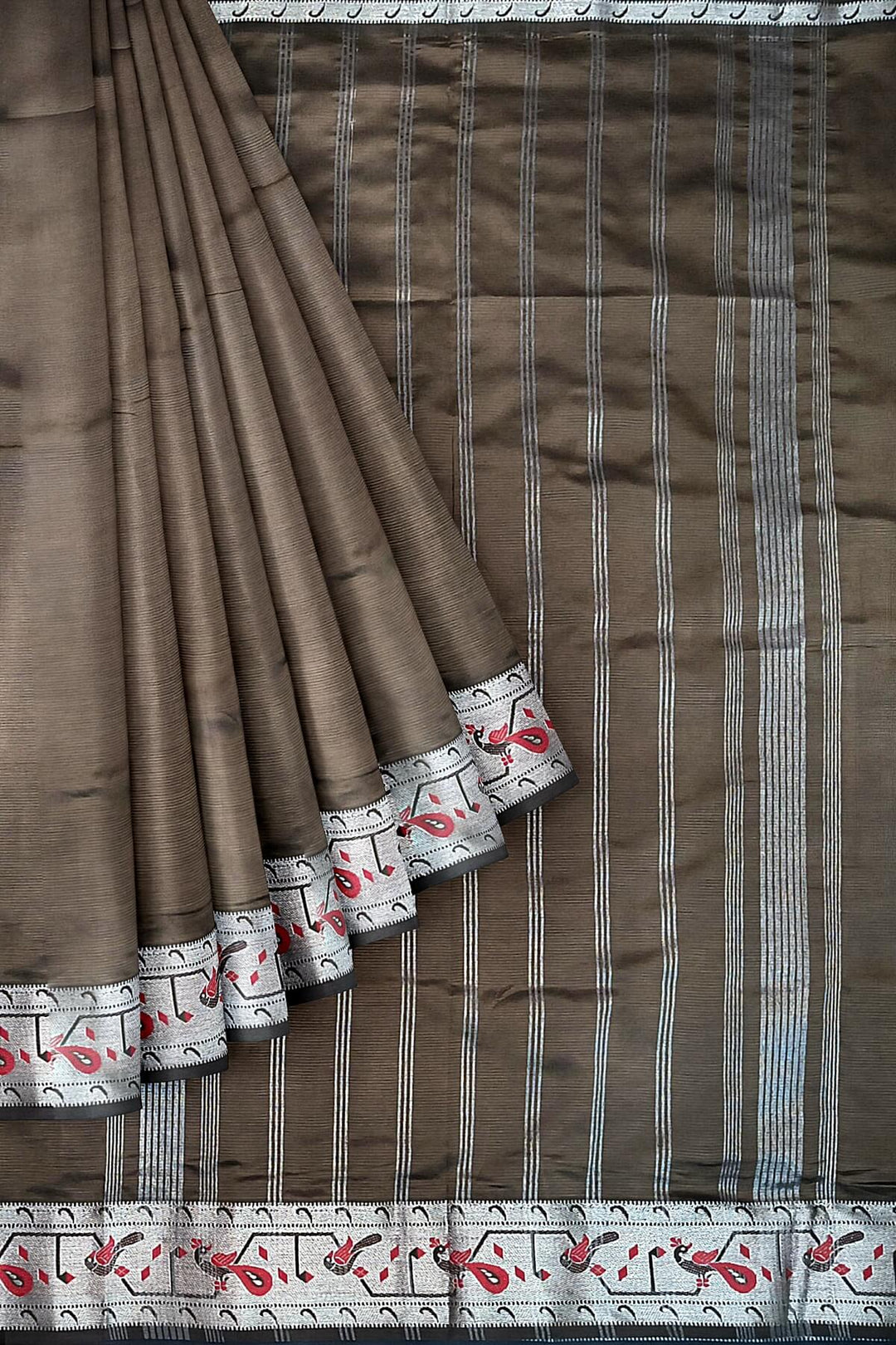 Mangalgiri silk cotton saree in coffee brown