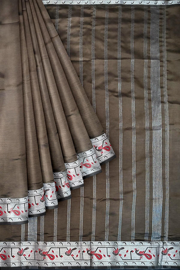 Mangalgiri silk cotton saree in coffee brown