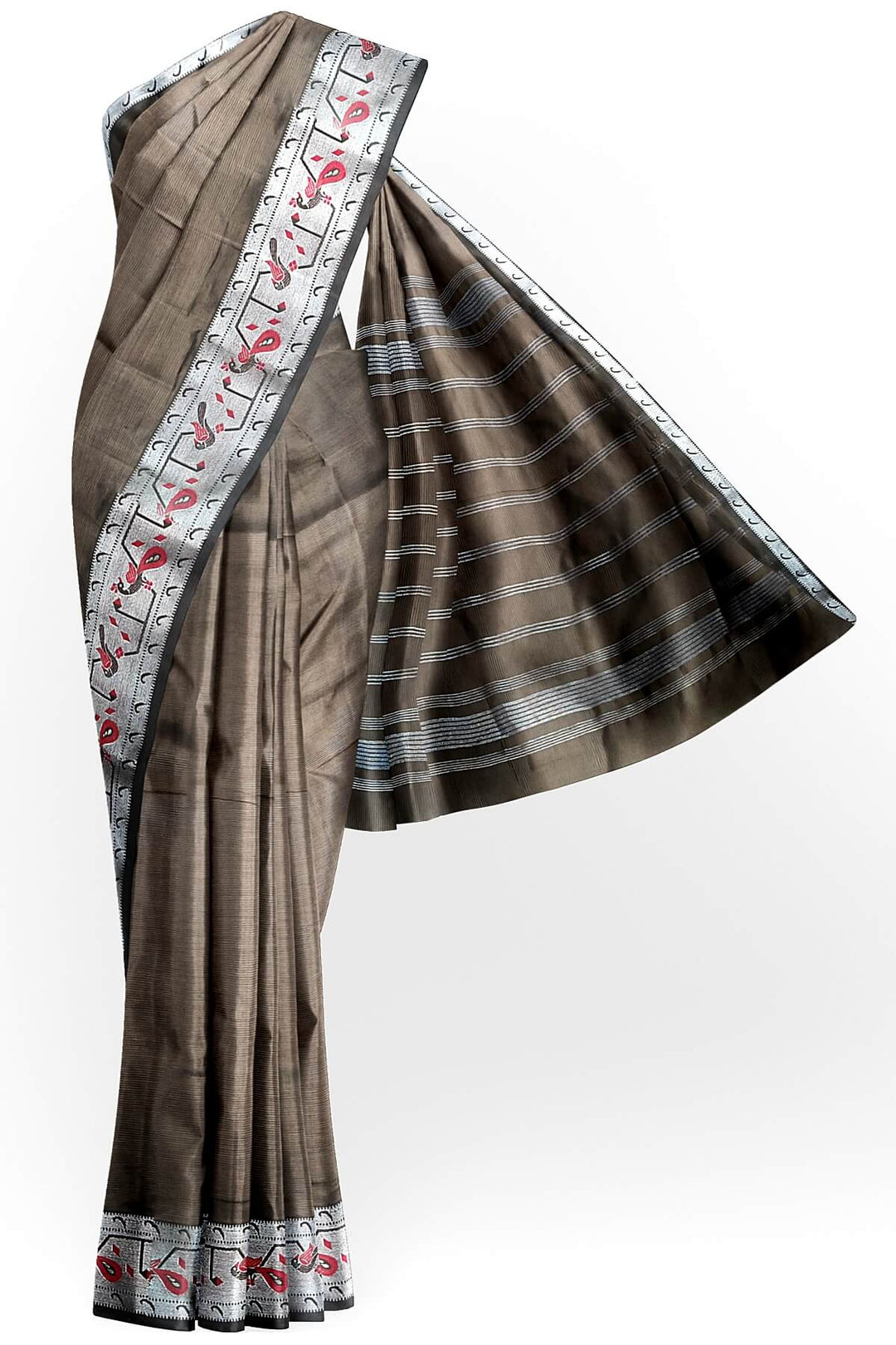 Mangalgiri silk cotton saree in coffee brown