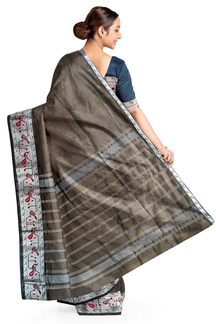 Mangalgiri silk cotton saree in coffee brown