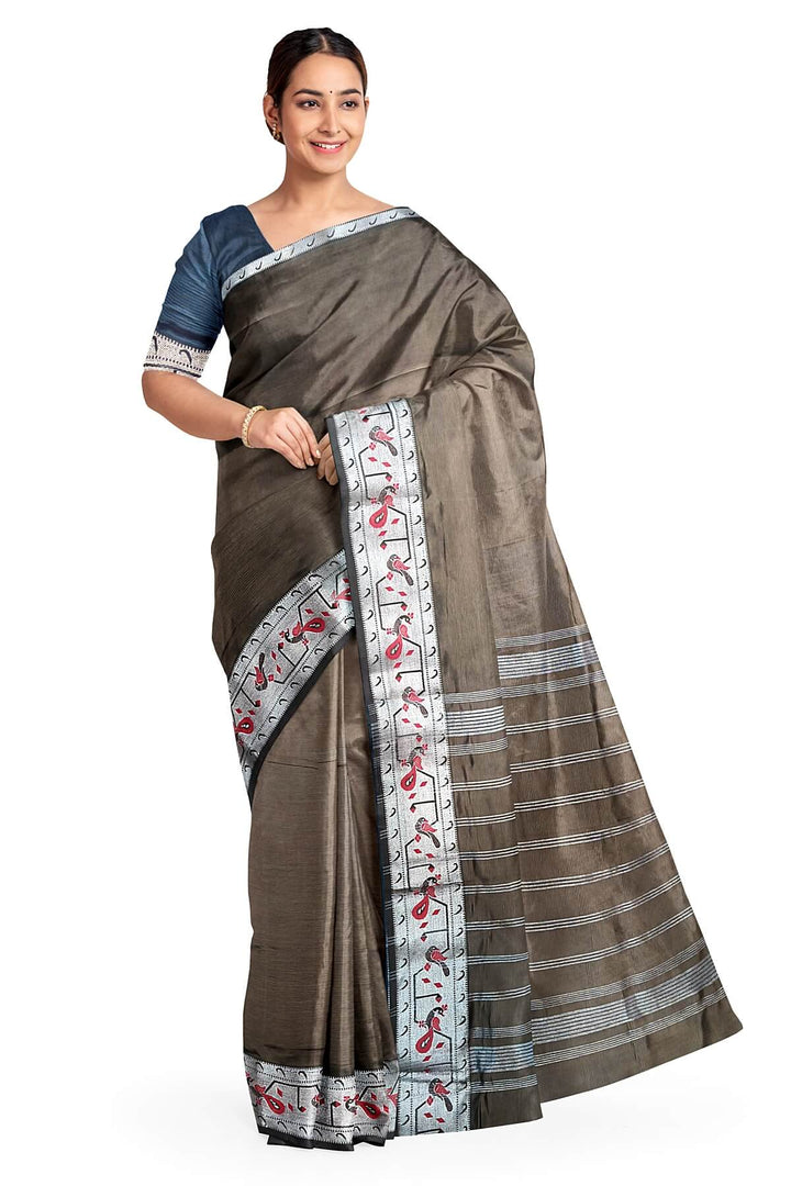 Mangalgiri silk cotton saree in coffee brown