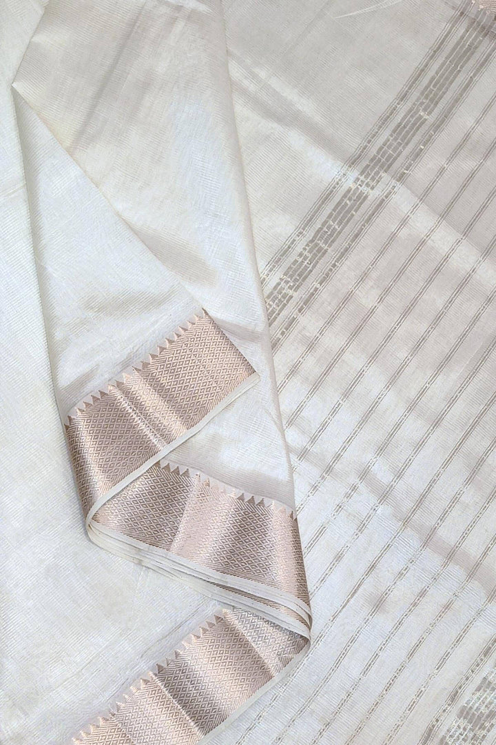 Mangalgiri silk cotton saree in  white with big border