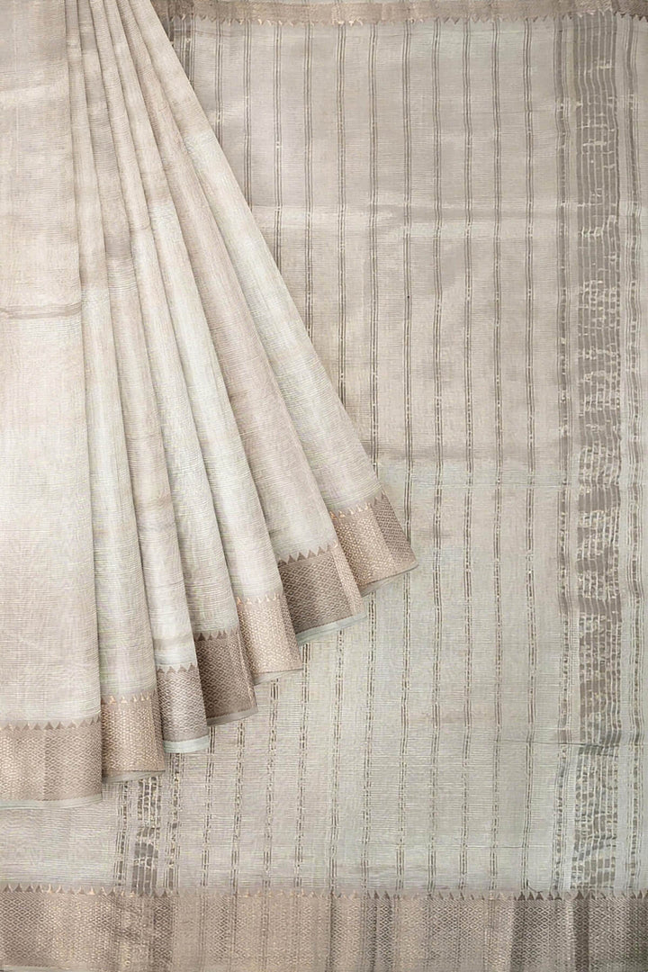 Mangalgiri silk cotton saree in  white with big border