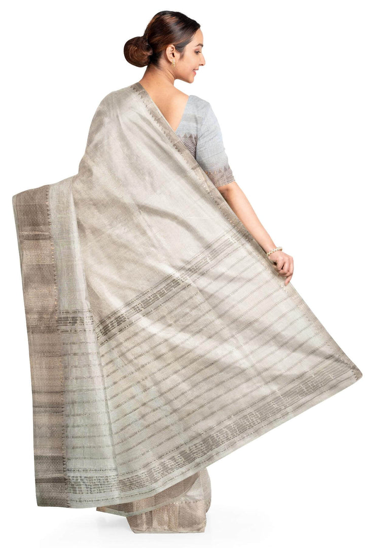 Mangalgiri silk cotton saree in  white with big border