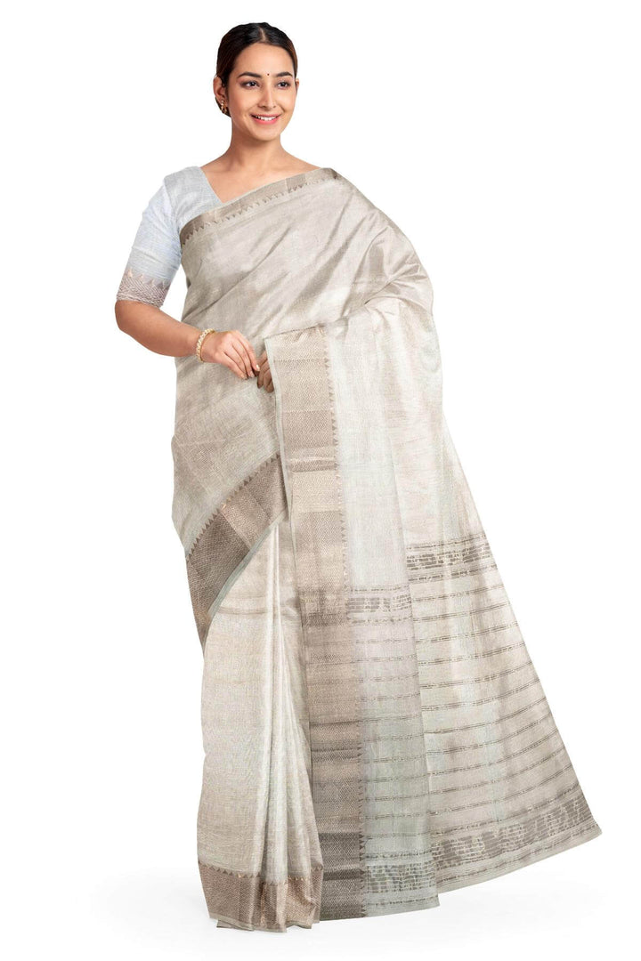 Mangalgiri silk cotton saree in  white with big border