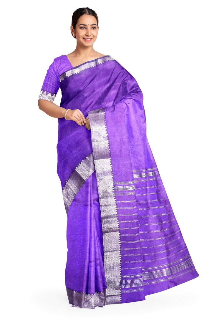 Mangalgiri silk cotton saree in   blue with big border