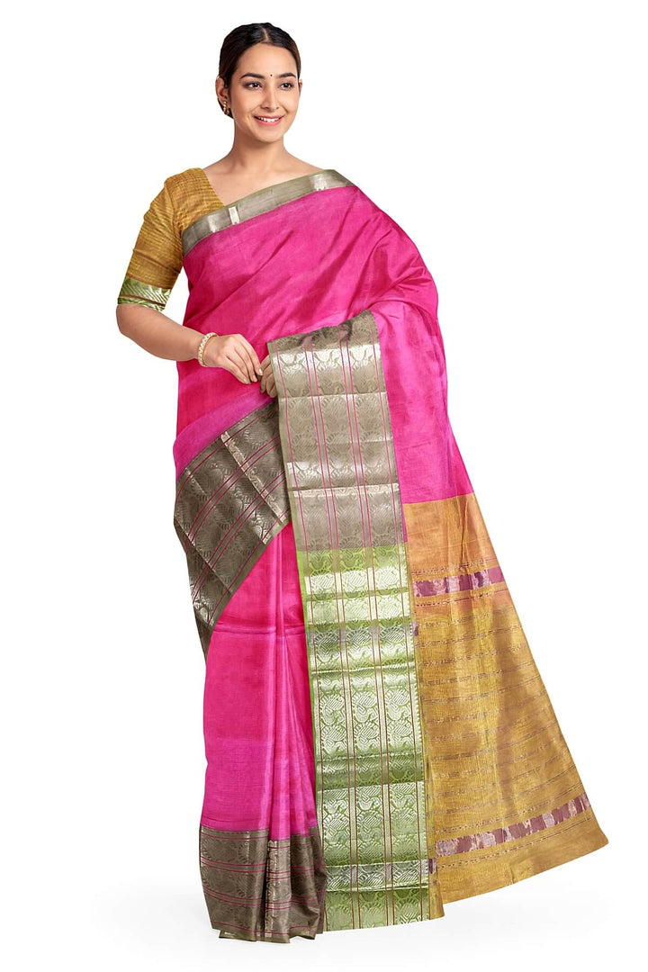 Mangalgiri silk cotton saree in pink
