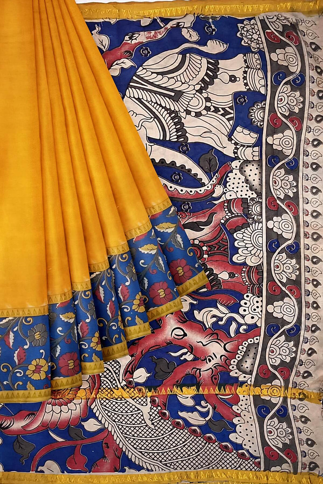 Mangalgiri silk cotton saree in mustard