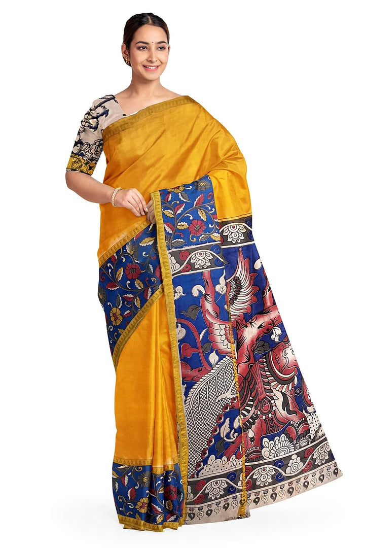 Mangalgiri silk cotton saree in mustard