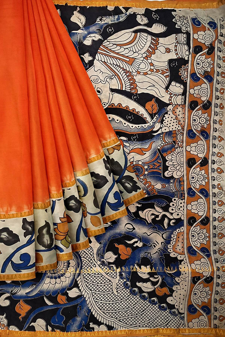 Mangalgiri silk cotton saree in orange