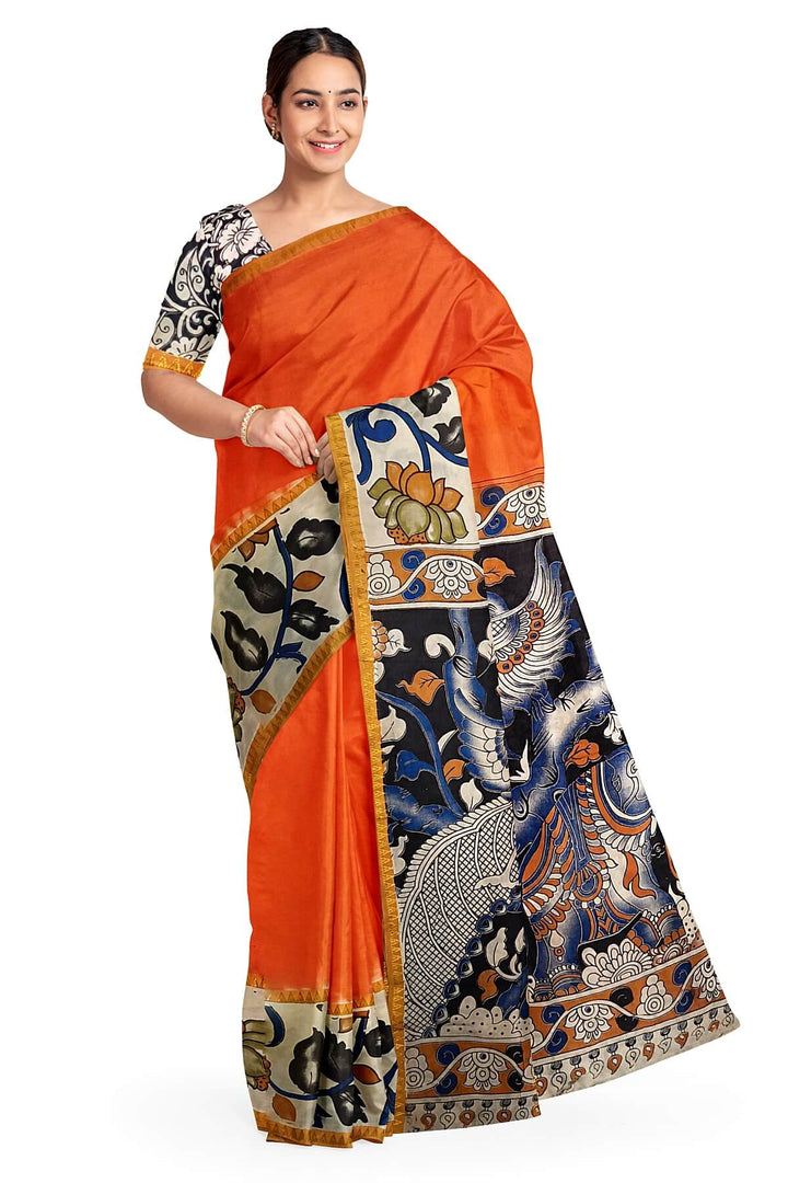 Mangalgiri silk cotton saree in orange