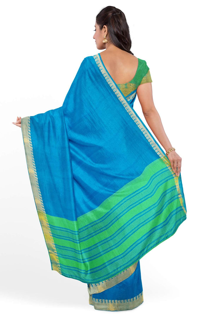 Handloom Mangalgiri pure cotton saree in blue
